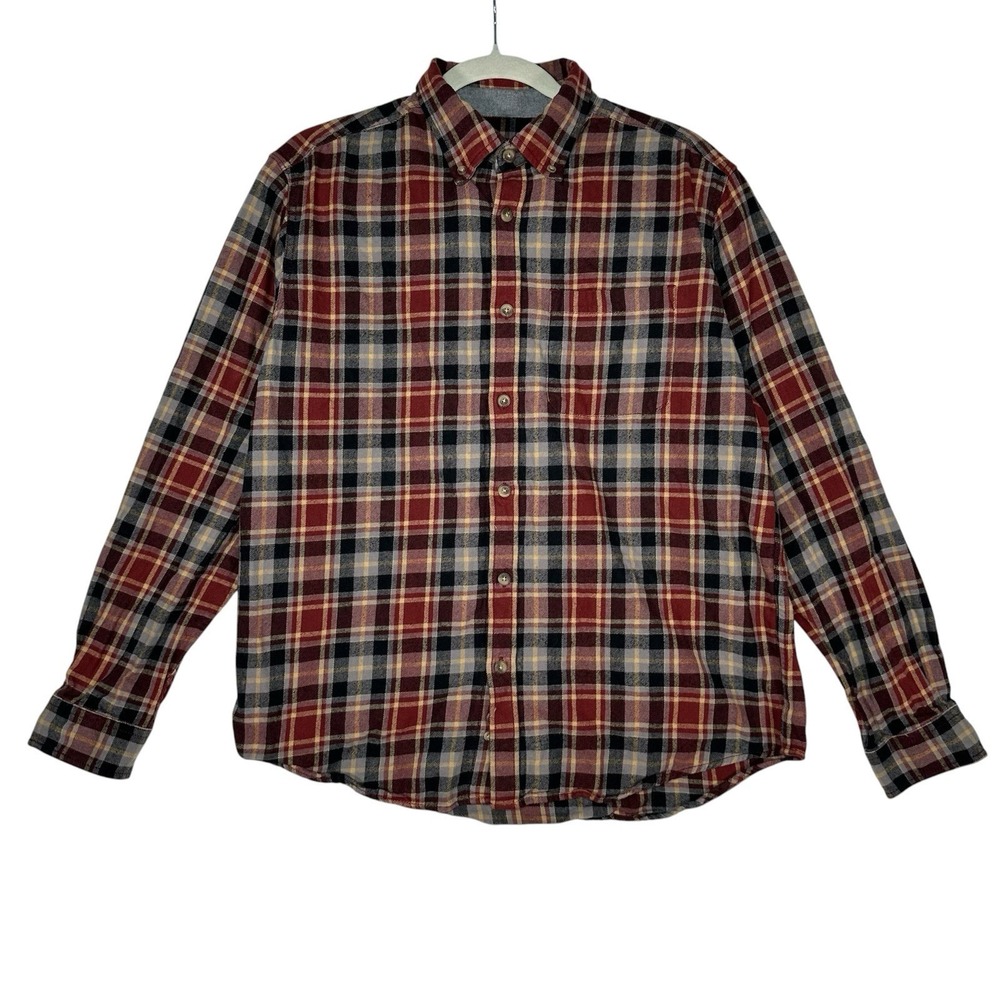 Eddie Bauer L Flannel Shirt Red Plaid Long Sleeve Button Down Gorpcore Cabincore